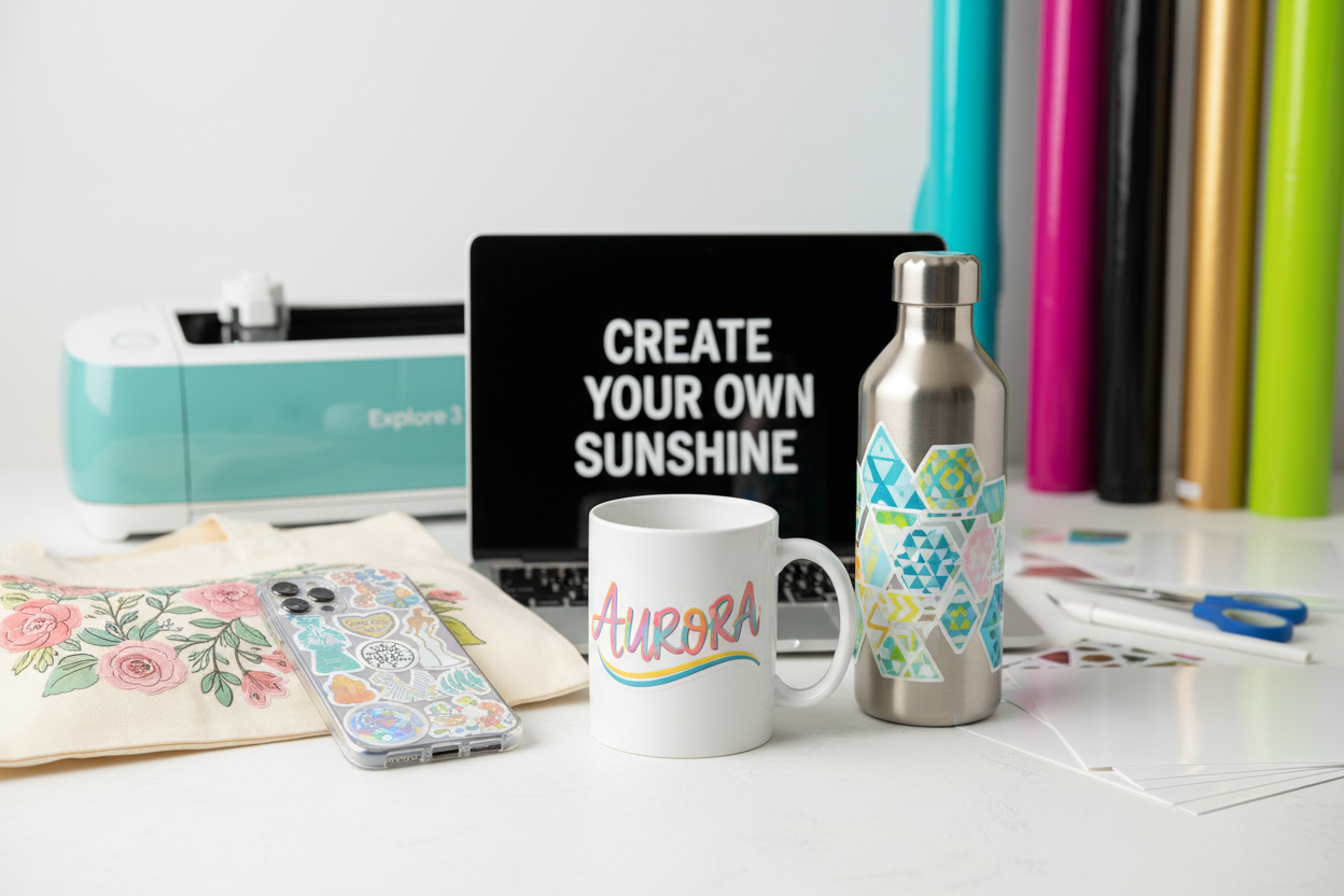 personalised items using Cricut vinyl cutting and stickers